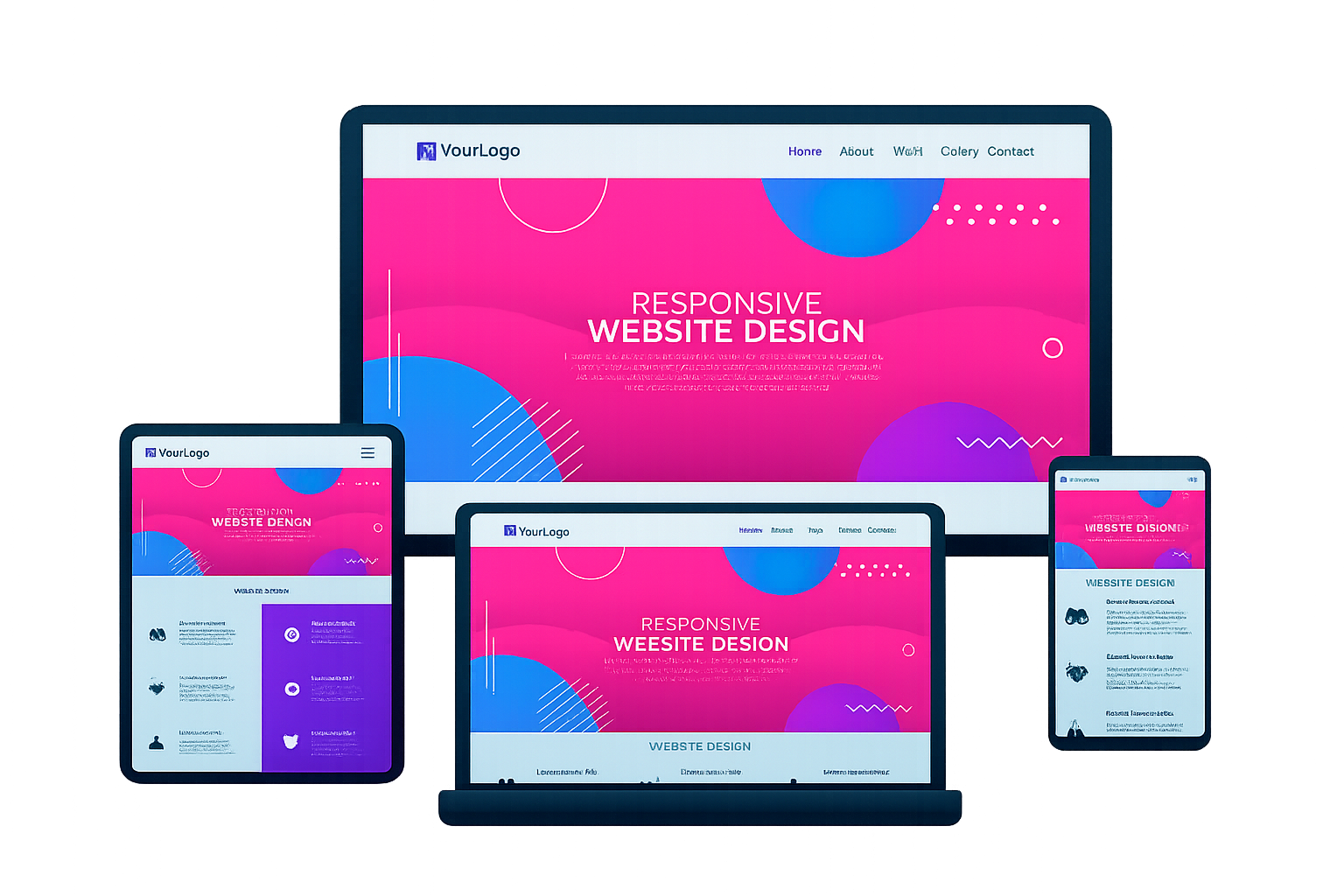 Aperçu d’une mise en page de site web responsive et multilingue affichée sur plusieurs appareils